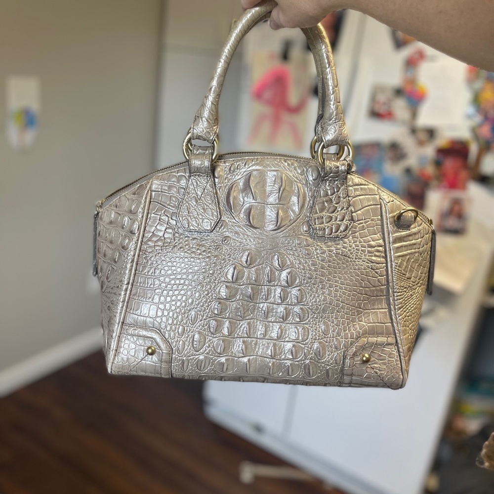 Brahmin Silver Crocodile-Embossed Medium Asher Tote - Picture 2 of 13